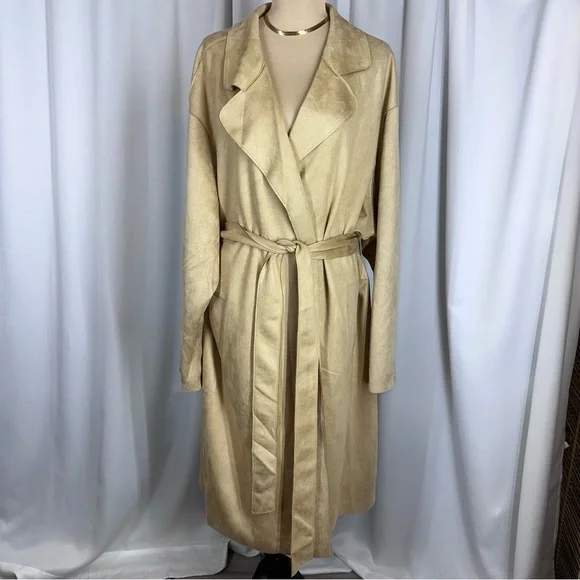LuLaRoe Luxe Liliane Moleskin Vegan Suede Coat 3XL Tan Belted Super Soft NWT - Picture 2 of 14